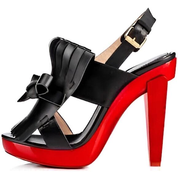 Christian Louboutin Soclogolfi 120 Platform Slingback Sandals Black Red 37.5 - Picture 3 of 4